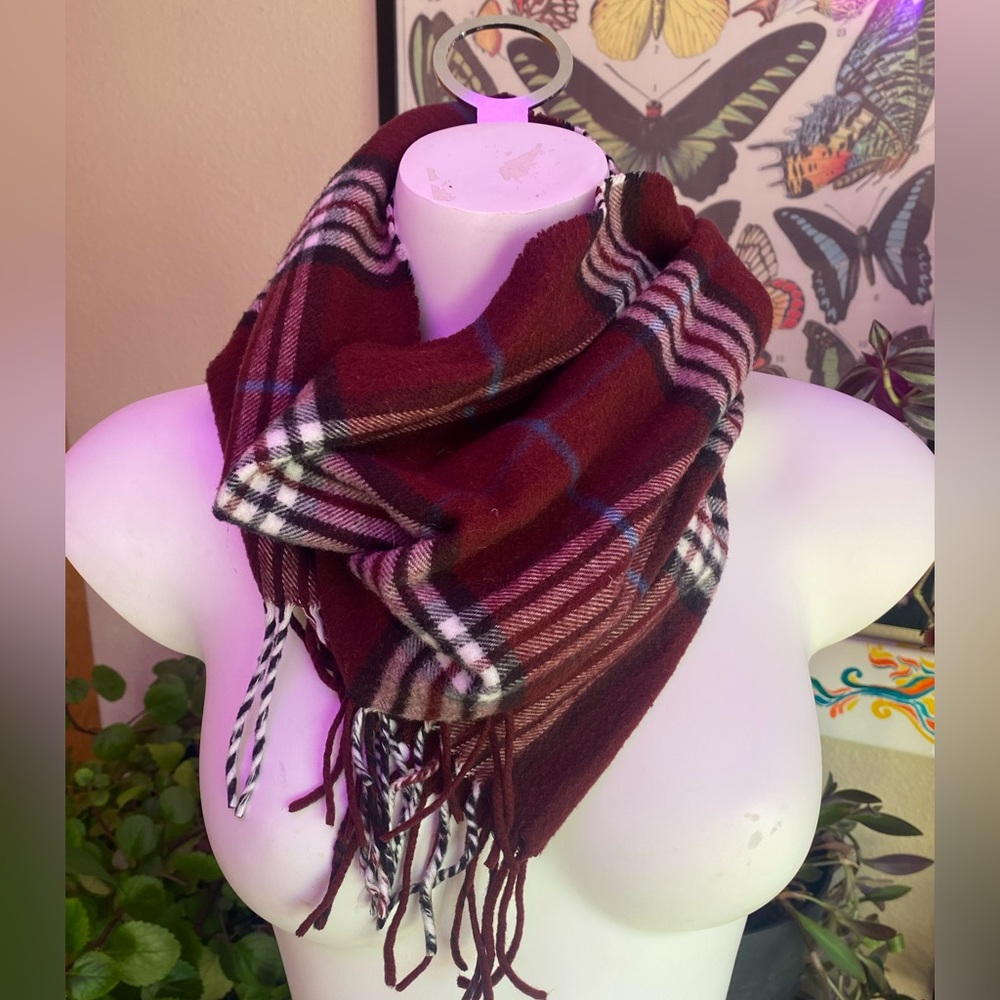 London Fog Sterling Edition - Maroon white and dark blue plaid scarf